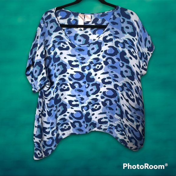 Gemma Blue Leopard Print Silk Blouse - Picture 2 of 11